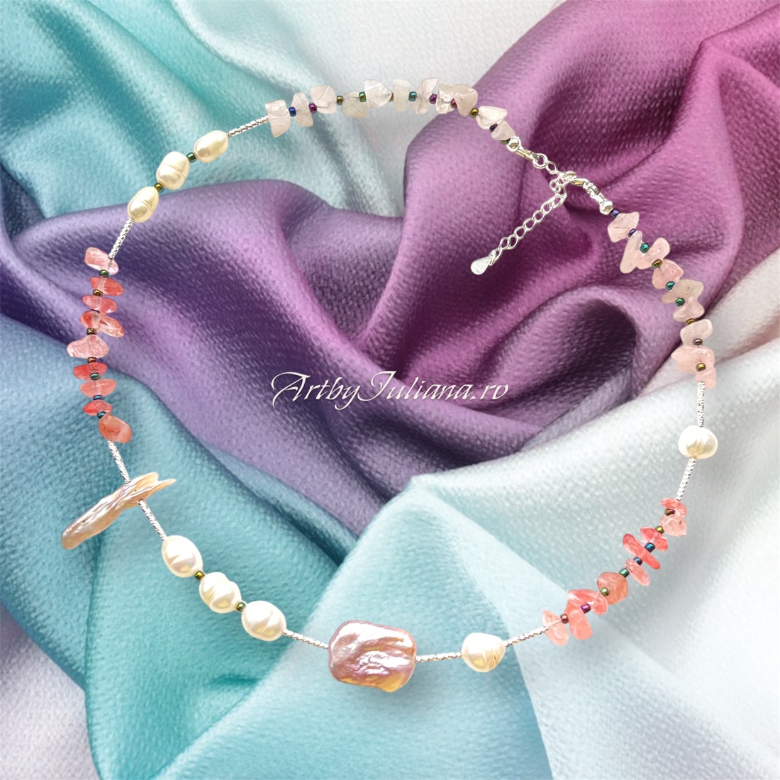 Colier handmade cu argint și pietre semipretioase Delicatețe - bijuterii - coliere - coliere din mărgele - Artynos.ro Colier handmade cu argint și pietre semipretioase Delicatețe - bijuterii - coliere - coliere din mărgele - Artynos.ro