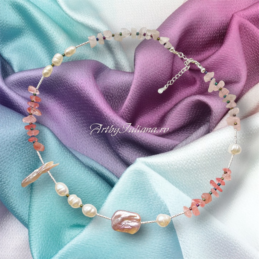 Colier handmade cu argint și pietre semipretioase Delicatețe - bijuterii - coliere - coliere din pietre semiprețioase - Artynos.ro