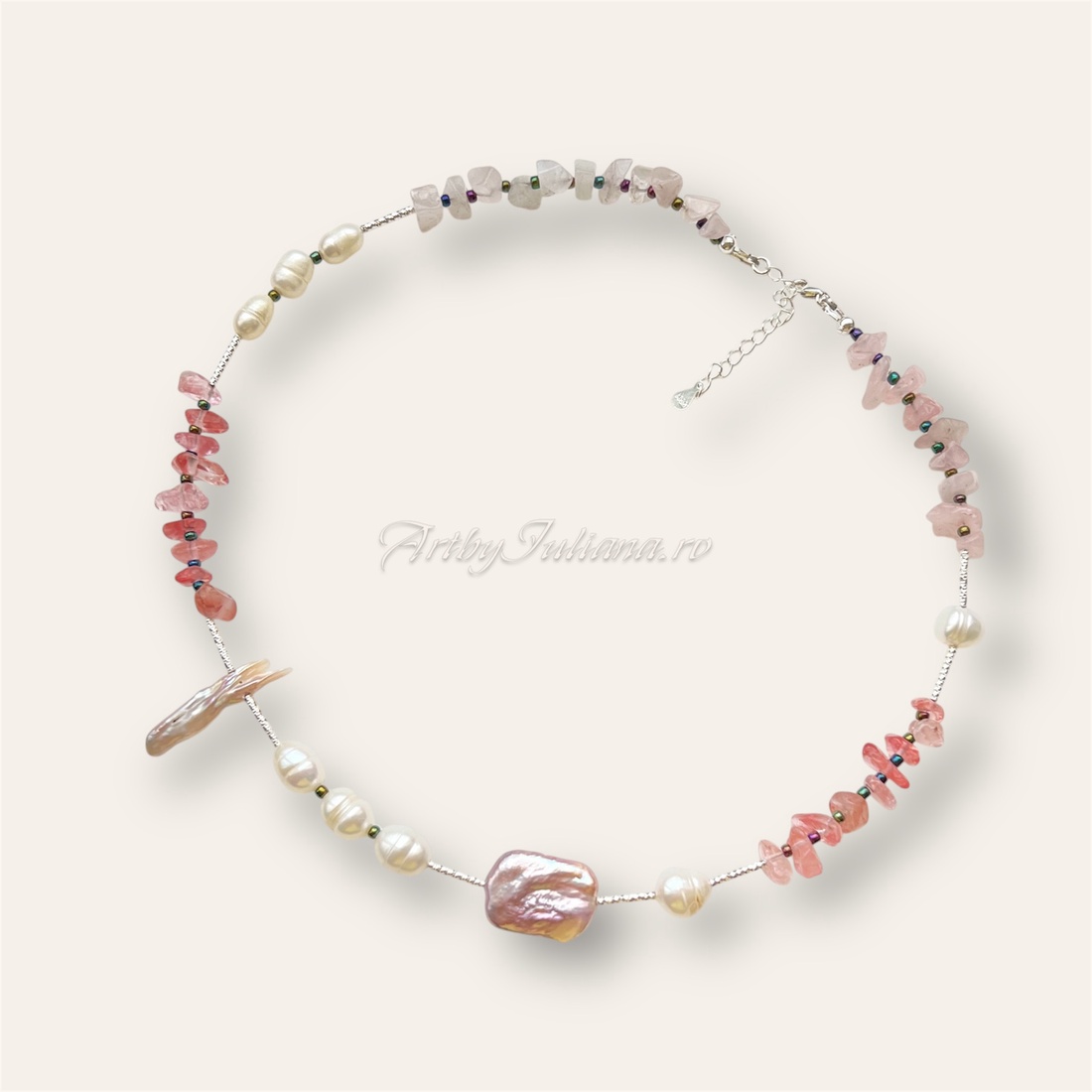 Colier handmade cu argint și pietre semipretioase Delicatețe - bijuterii - coliere - coliere din pietre semiprețioase - Artynos.ro