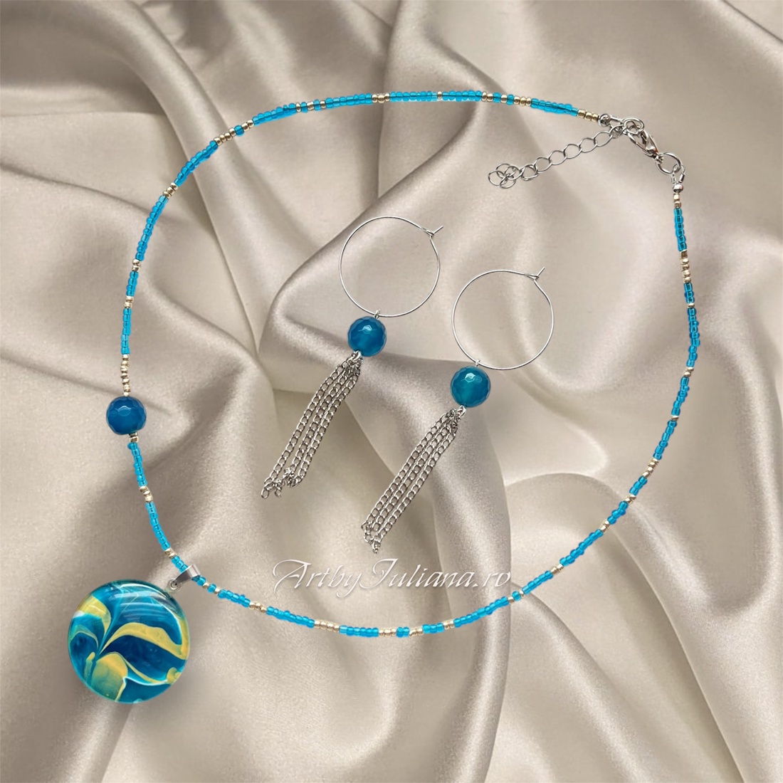 Set handmade cu pietre semipretioase Marea iarna - bijuterii - seturi de bijuterii - Artynos.ro