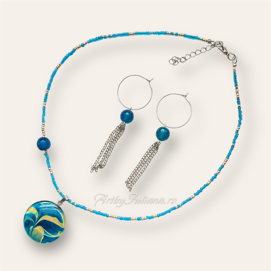 Set handmade cu pietre semipretioase Marea iarna - bijuterii - seturi de bijuterii - Artynos.ro