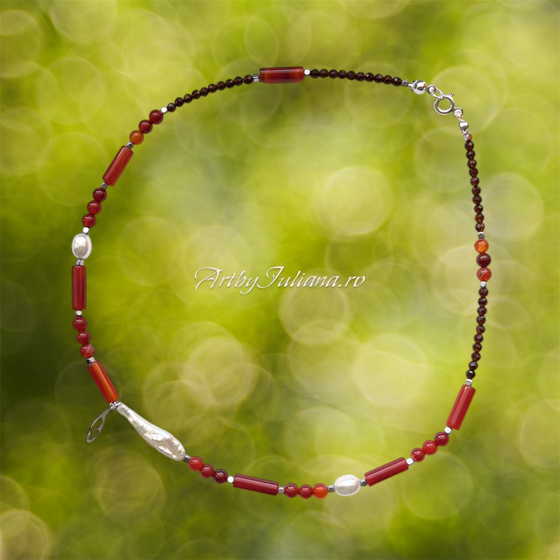 Colier handmade cu perle, pietre semipretioase si argint Aripă de înger - bijuterii - coliere - coliere din pietre semiprețioase - Artynos.ro