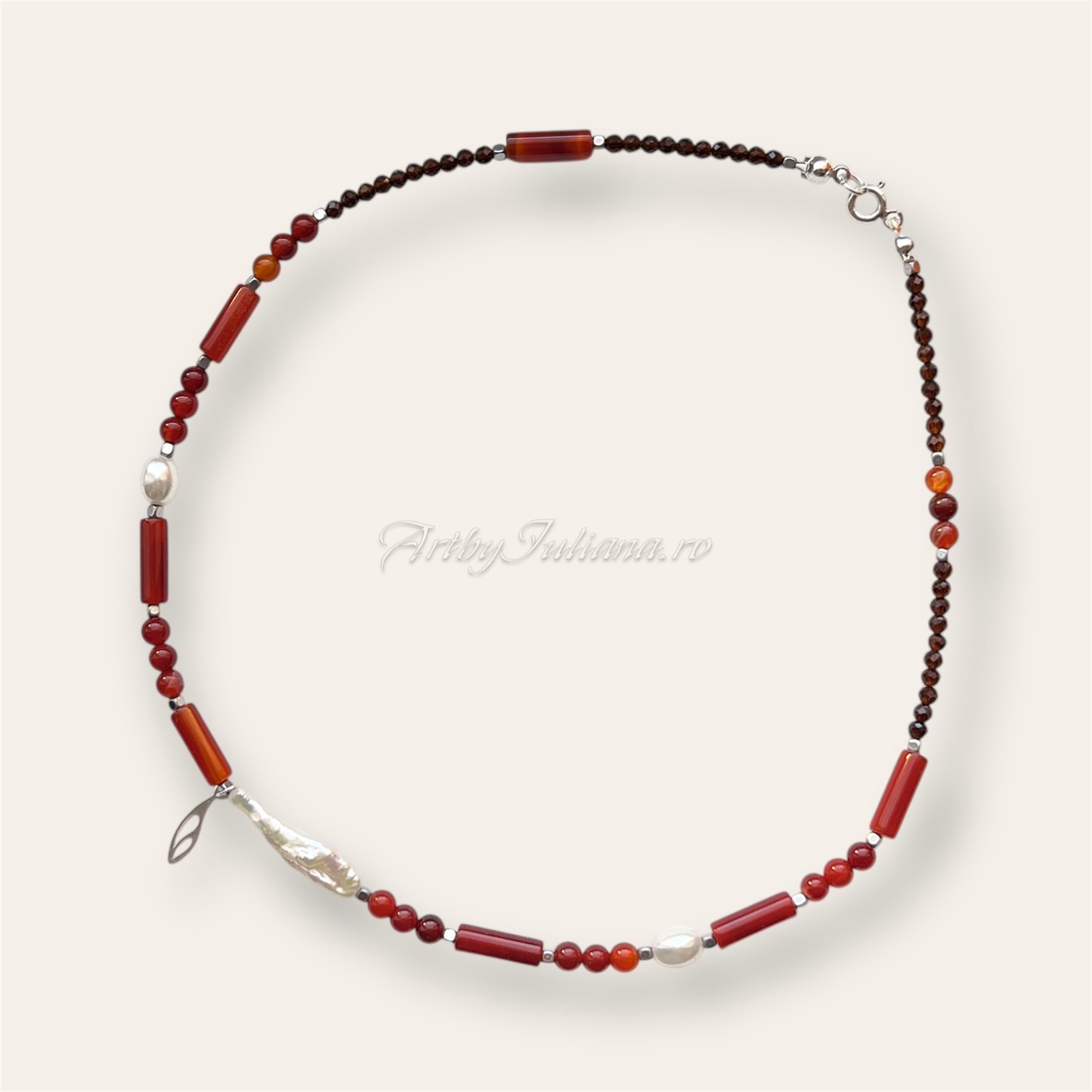 Colier handmade cu perle, pietre semipretioase si argint Aripă de înger - bijuterii - coliere - coliere din pietre semiprețioase - Artynos.ro