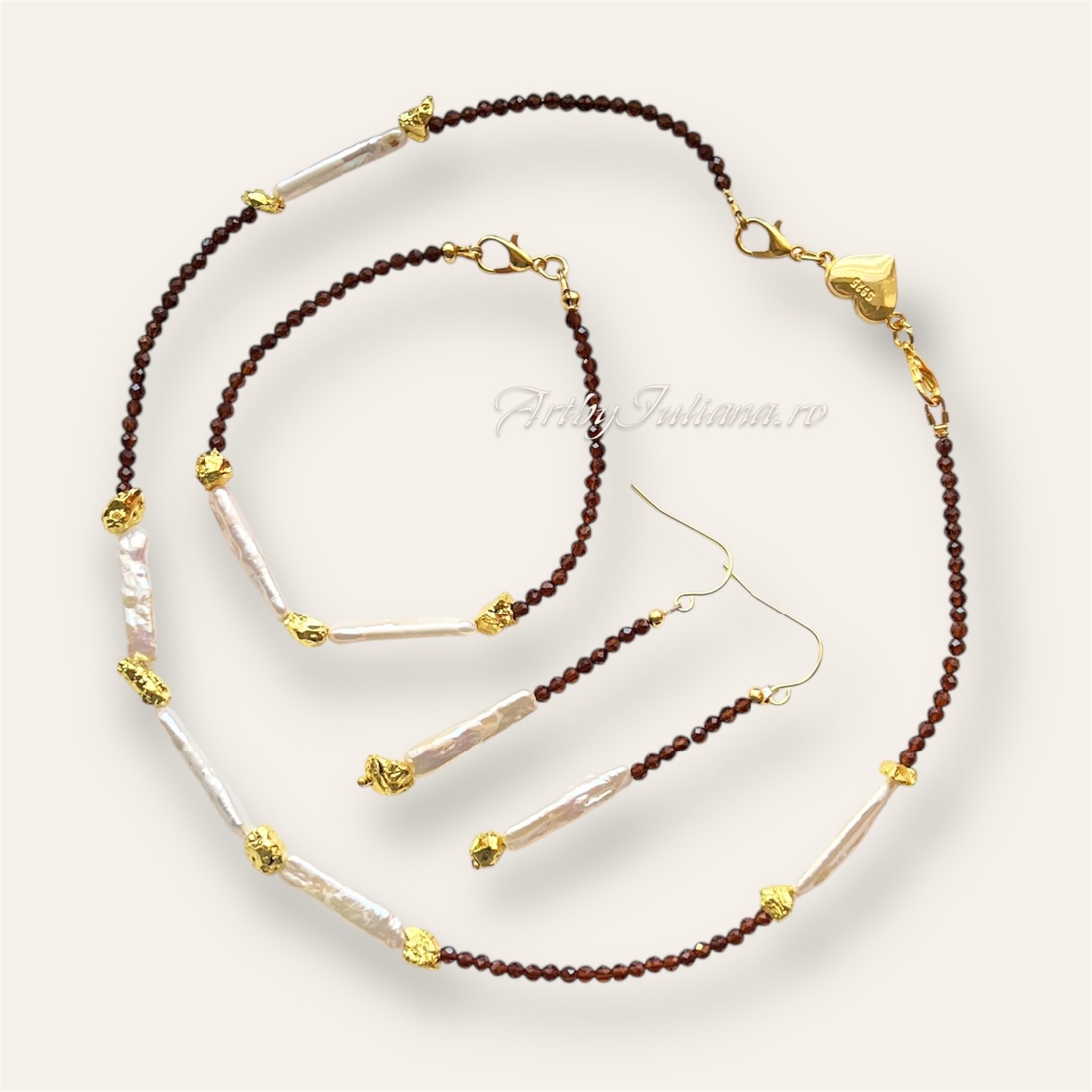 Set (colier, cercei, brățară) pietre semiprețioase Sărbatoare de iarnă - bijuterii - seturi de bijuterii - Artynos.ro