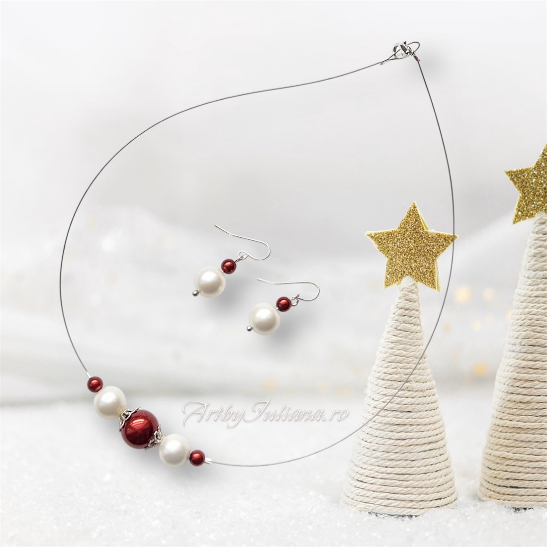 Set argint cu perle Vine Craciunul - bijuterii - seturi de bijuterii - Artynos.ro