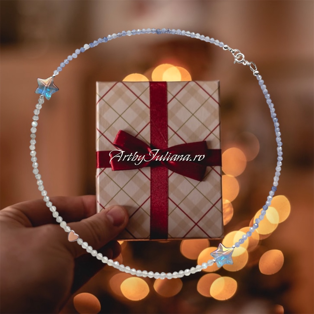 Colier handmade cu argint și pietre semiprețioase Fulgi de nea - bijuterii - coliere - coliere din pietre semiprețioase - Artynos.ro