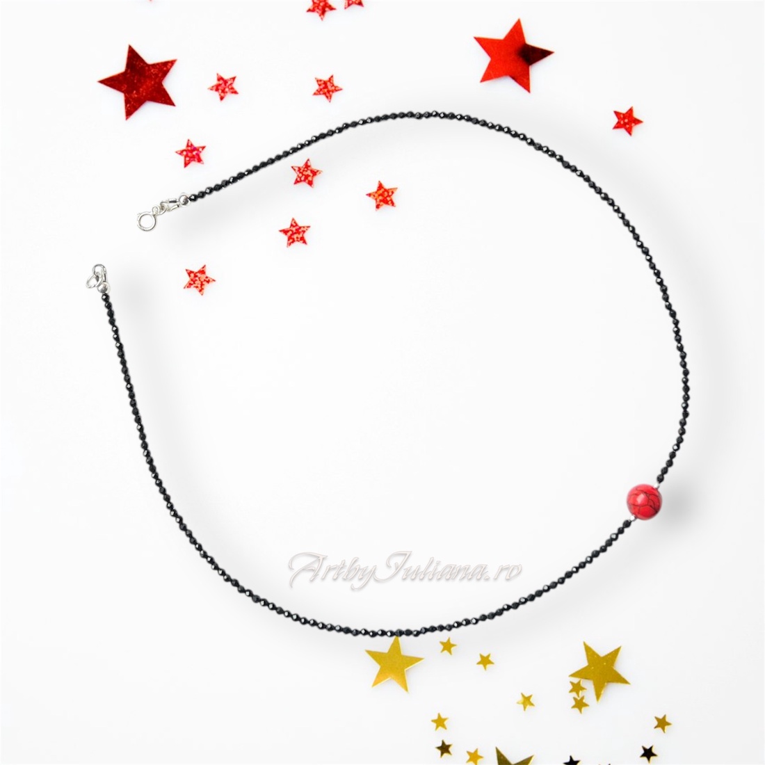 Colier handmade cu argint si pietre semipretioase Sclipire roșie - bijuterii - coliere - coliere din pietre semiprețioase - Artynos.ro
