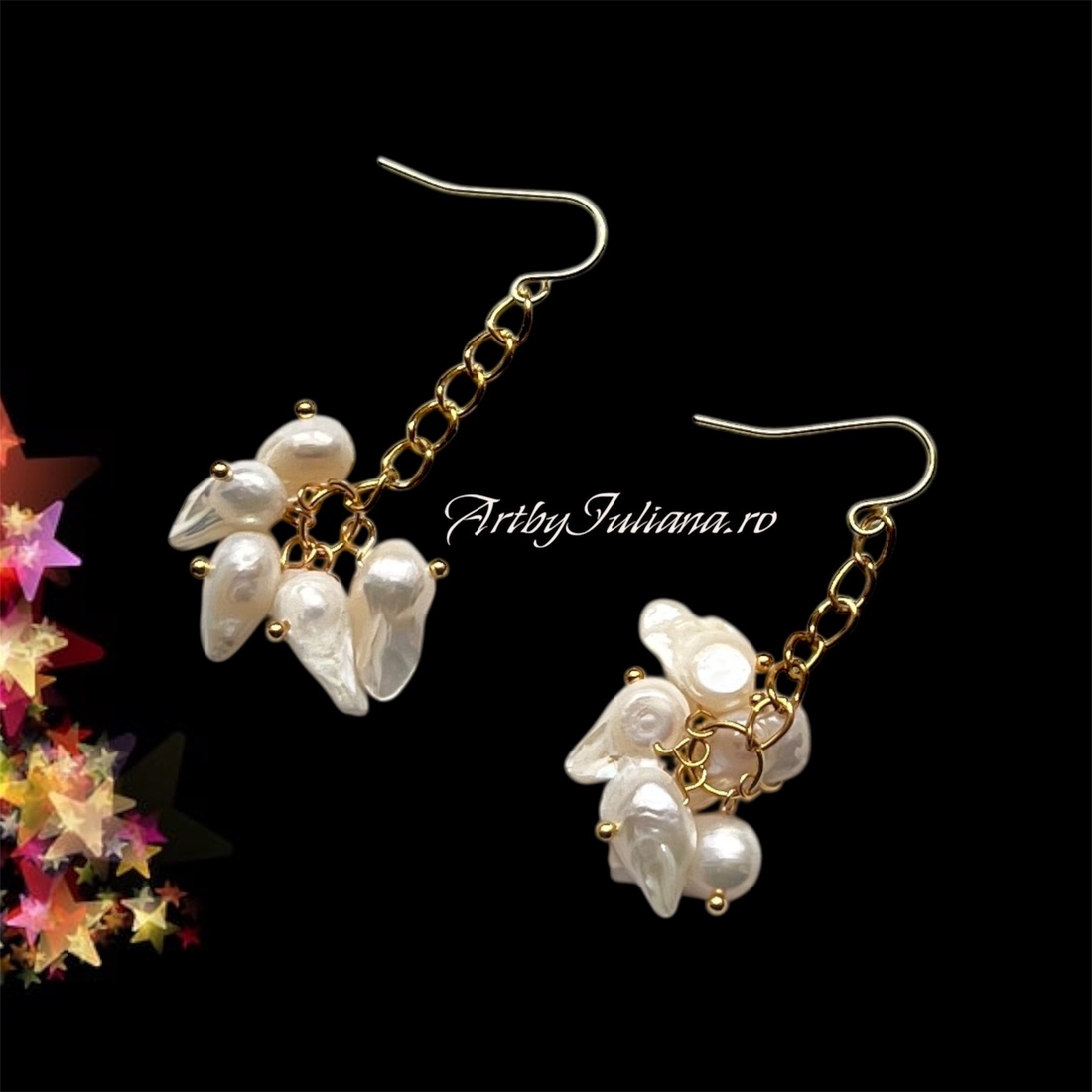 Cercei perle si argint Doamna elegantă - bijuterii - cercei - cercei din perle - Artynos.ro