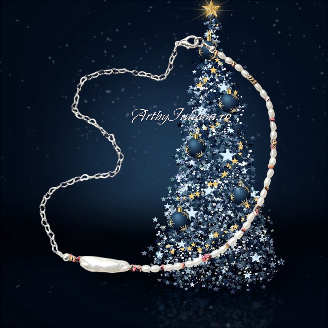 Colier handmade cu perle si argint Jumătate inimi - bijuterii - coliere - coliere din perle - Artynos.ro