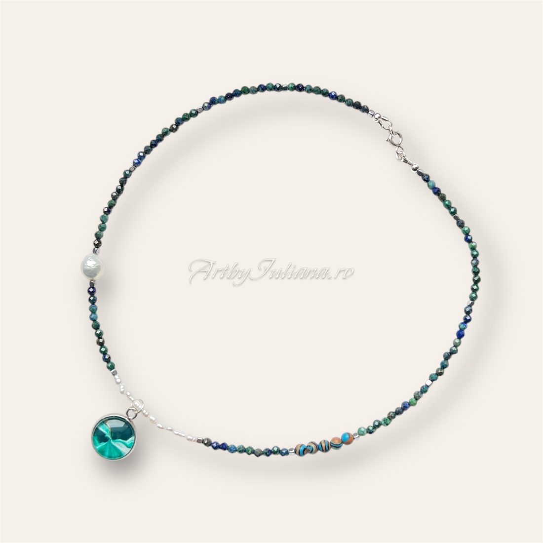 Colier handmade cu argint, perle si pietre semiprețioase Brad de Crăciun - bijuterii - coliere - coliere din pietre semiprețioase - Artynos.ro