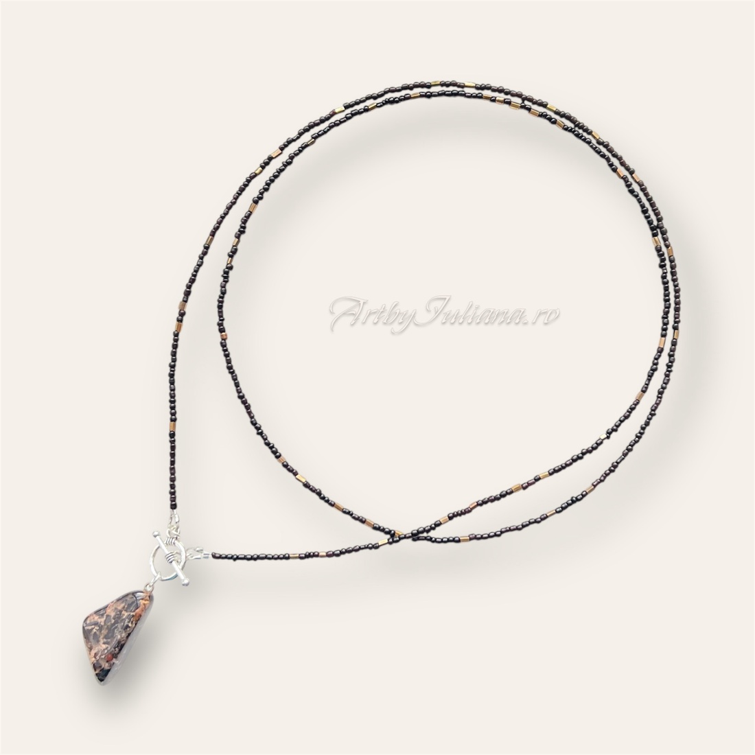 Colier handmade cu pandantiv obsidian mahon - bijuterii - coliere - coliere din pietre semiprețioase - Artynos.ro