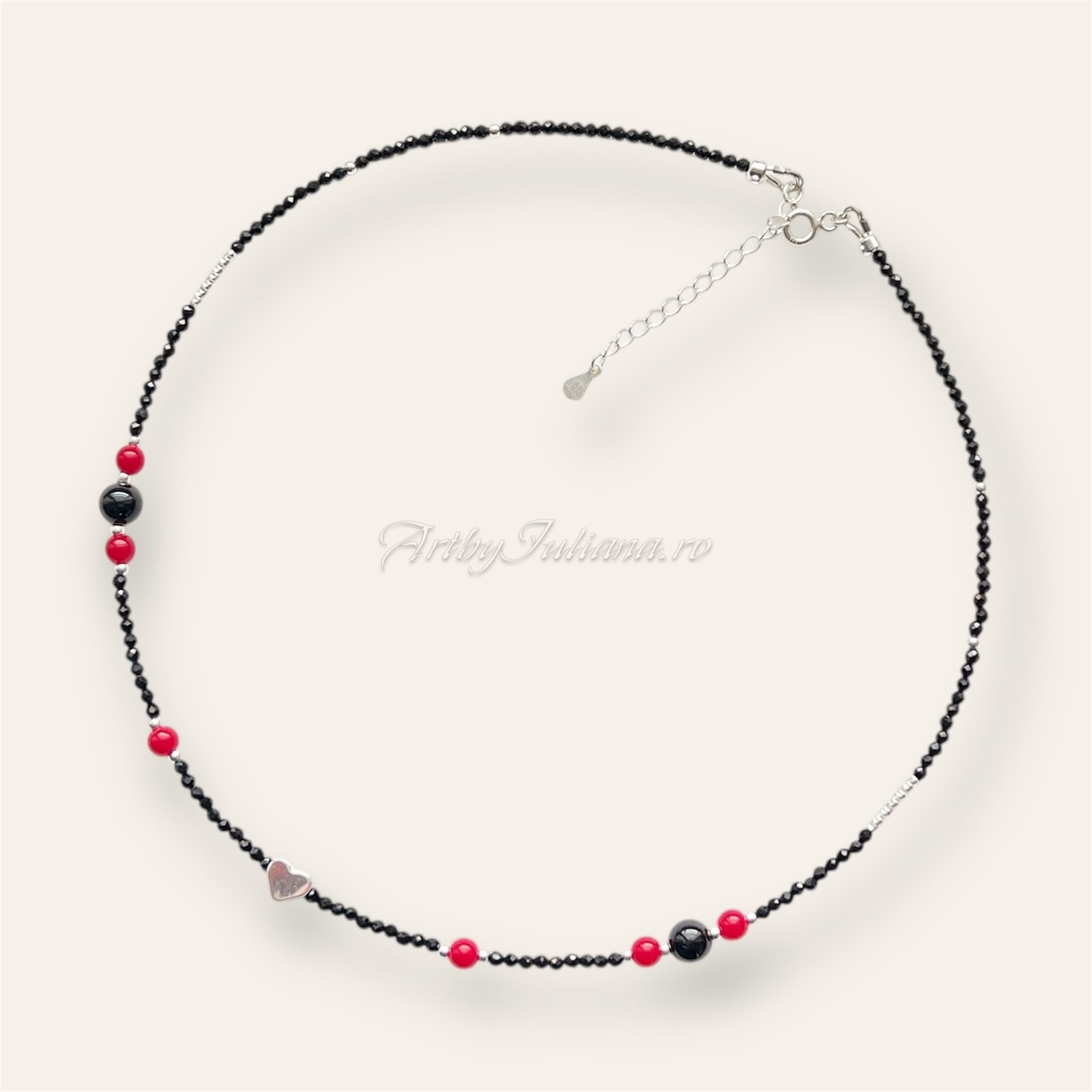 Colier handmade cu pietre semipretioase si argint Inimă tradițională - bijuterii - coliere - coliere din pietre semiprețioase - Artynos.ro