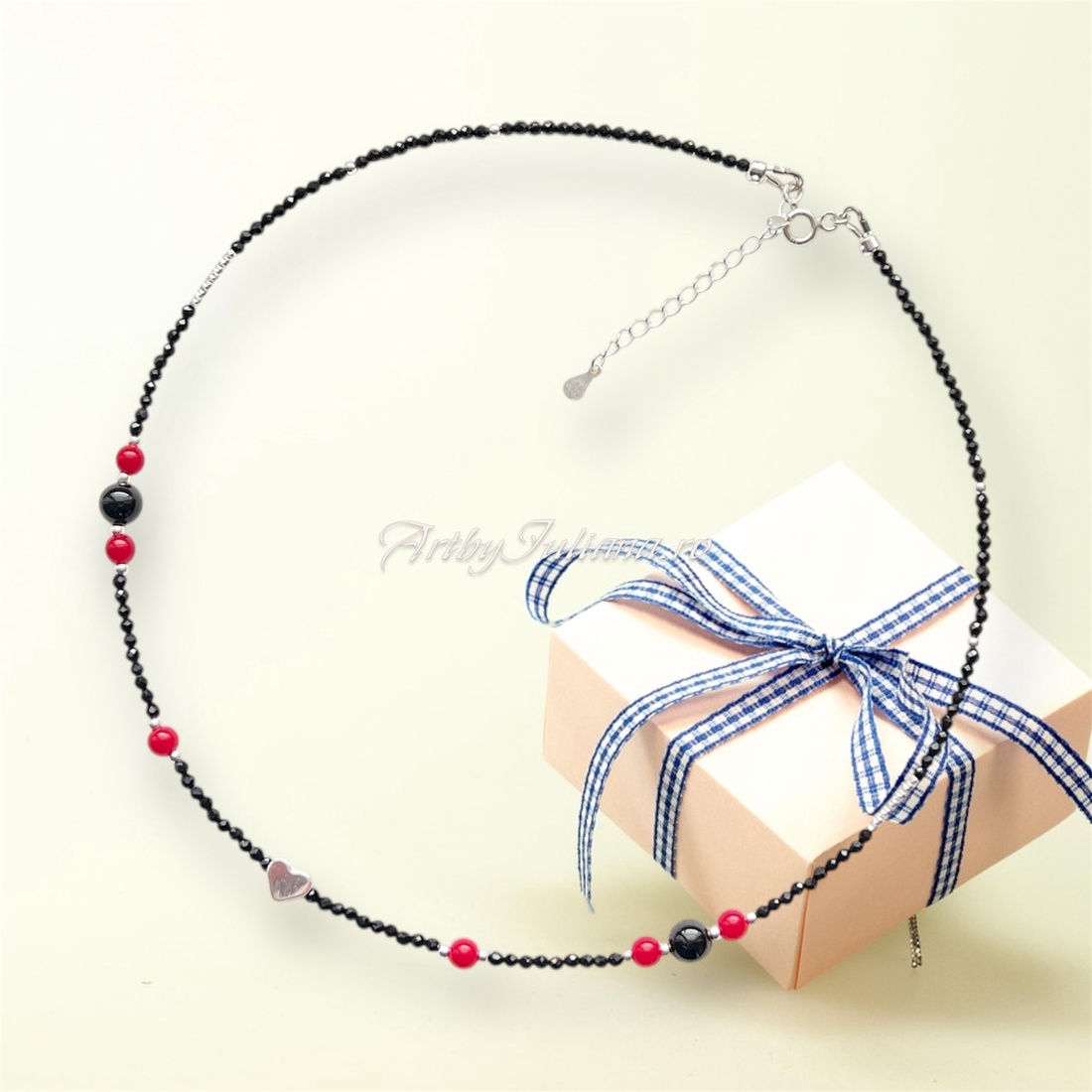 Colier handmade cu pietre semipretioase si argint Inimă tradițională - bijuterii - coliere - coliere din pietre semiprețioase - Artynos.ro