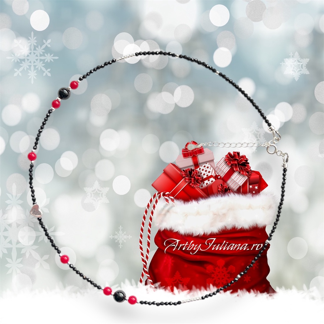 Colier handmade cu pietre semipretioase si argint Inimă tradițională - bijuterii - coliere - coliere din pietre semiprețioase - Artynos.ro