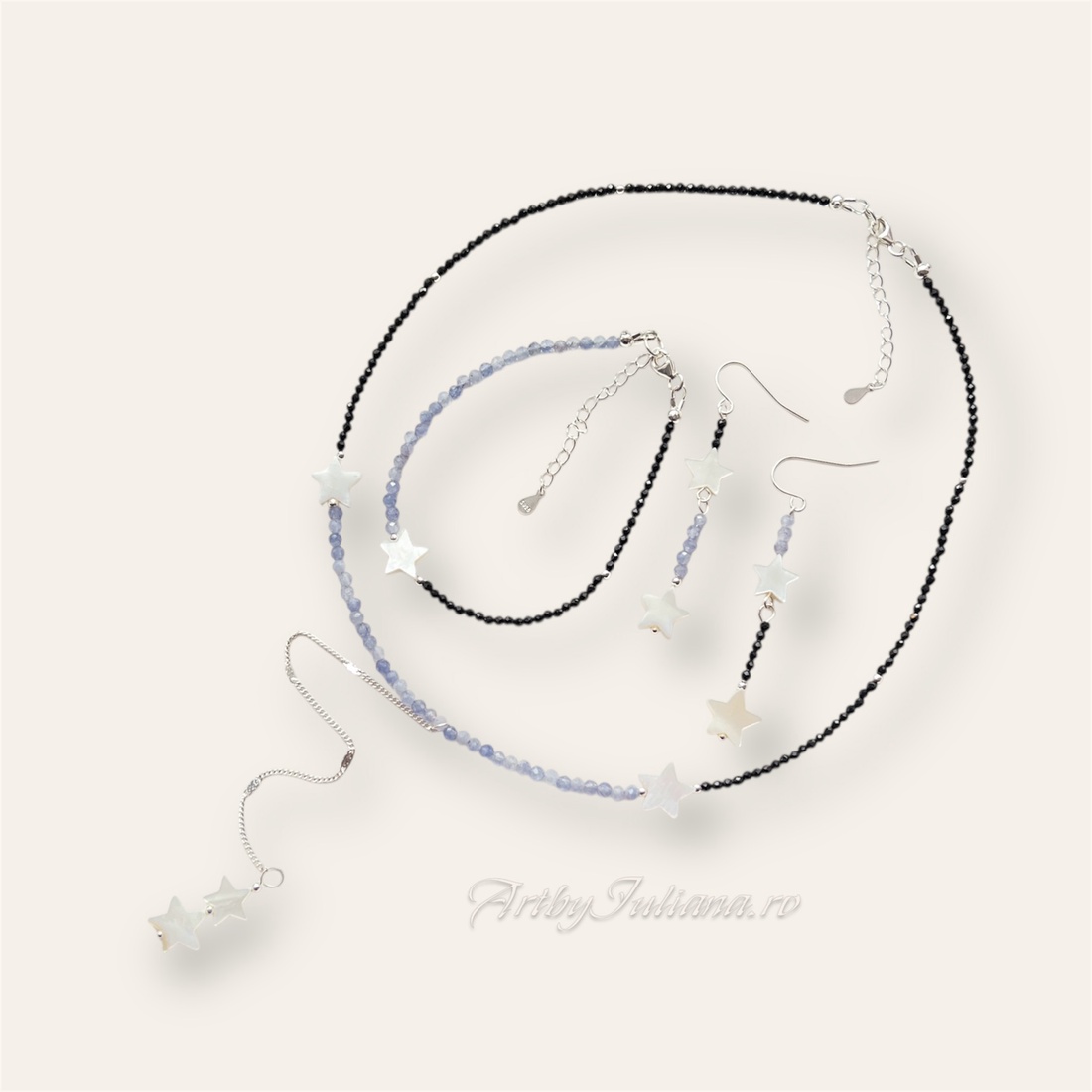 Set handmade cu pietre semipretioase si argint Apus de soare instelat - bijuterii - seturi de bijuterii - Artynos.ro