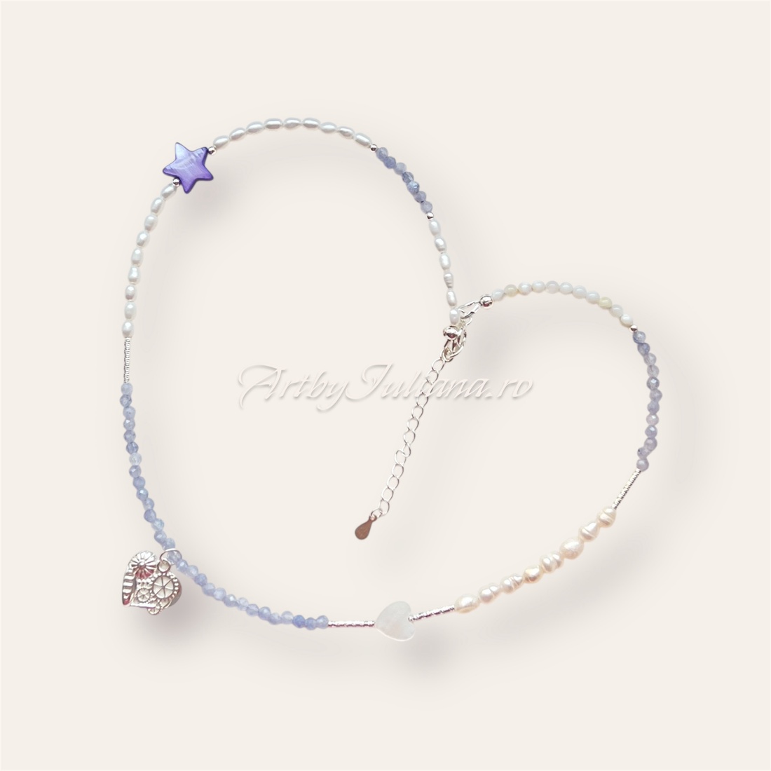 Colier handmade cu pietre semipretioase si argint Inimă mecanică - bijuterii - coliere - coliere din pietre semiprețioase - Artynos.ro