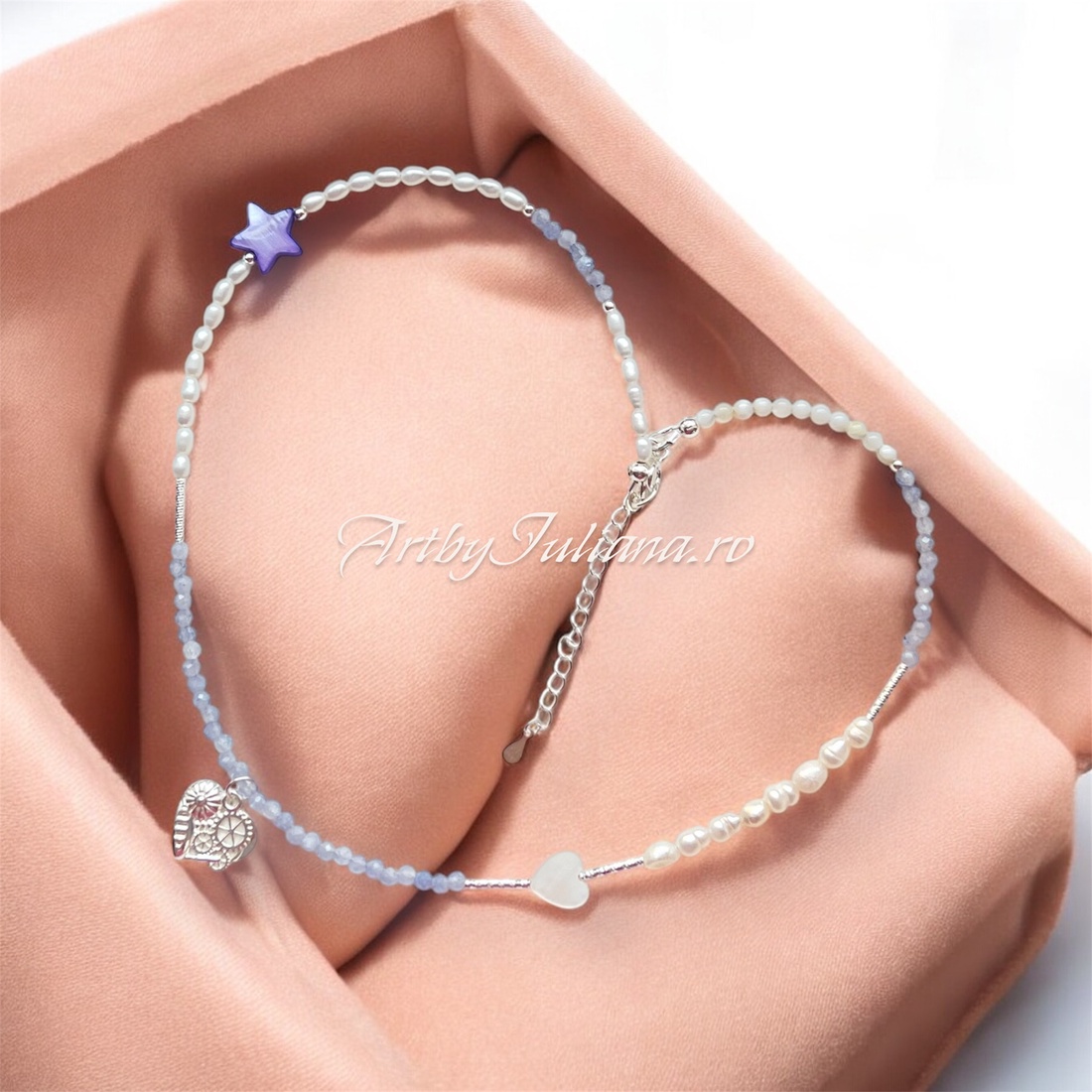 Colier handmade cu pietre semipretioase si argint Inimă mecanică - bijuterii - coliere - coliere din pietre semiprețioase - Artynos.ro