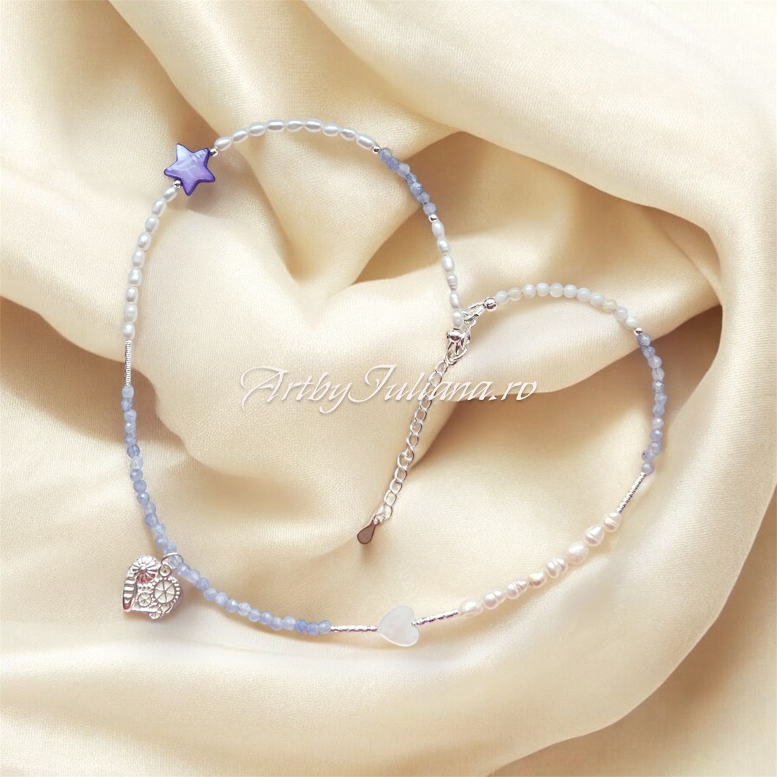 Colier handmade cu pietre semipretioase si argint Inimă mecanică - bijuterii - coliere - coliere din pietre semiprețioase - Artynos.ro