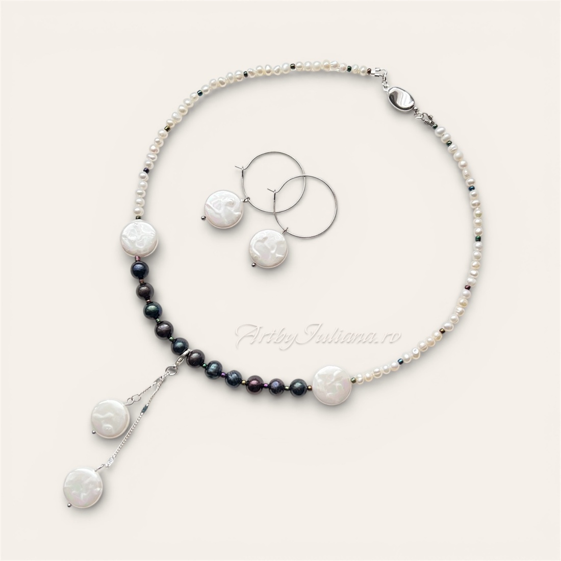 Set (colier, cercei) perle de cultură Lavă pe țărm - bijuterii - seturi de bijuterii - Artynos.ro
