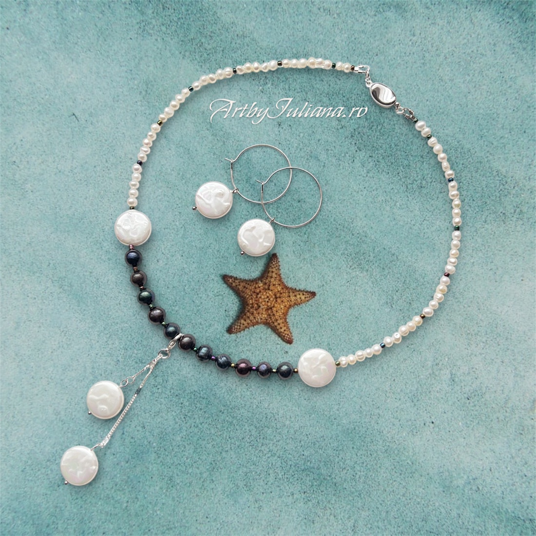 Set (colier, cercei) perle de cultură Lavă pe țărm - bijuterii - seturi de bijuterii - Artynos.ro