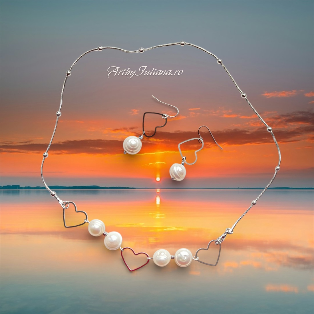 Set handmade cu perle și oțel inoxidabil Inimi și perle - bijuterii - seturi de bijuterii - Artynos.ro