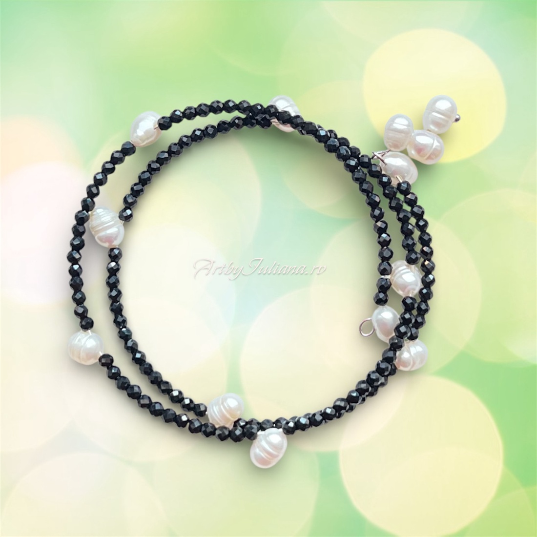 Brățară handmade cu pietre semipretioase Negru și alb - bijuterii - brățări - brățări din pietre semiprețioase - Artynos.ro