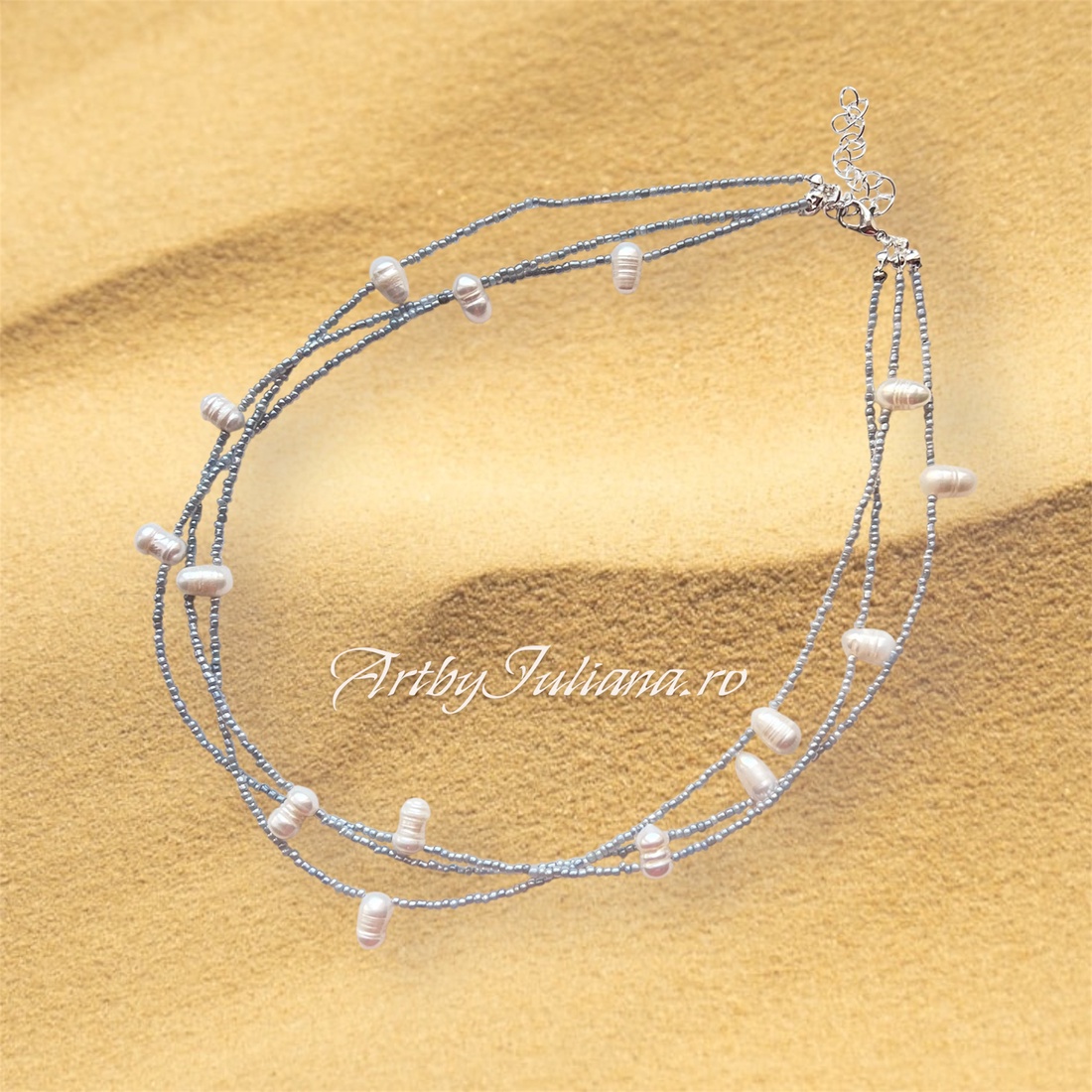 Colier multișir perle �Perle și nisip - bijuterii - coliere - coliere din perle - Artynos.ro