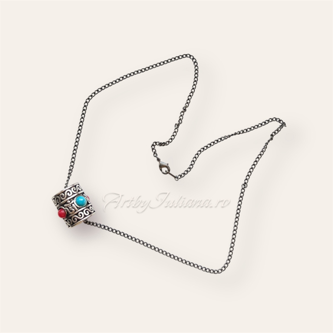 Pandantiv motive asiatice cu insertii coral si turcoaz  Vacanță în Bali - bijuterii - coliere - pandative - Artynos.ro