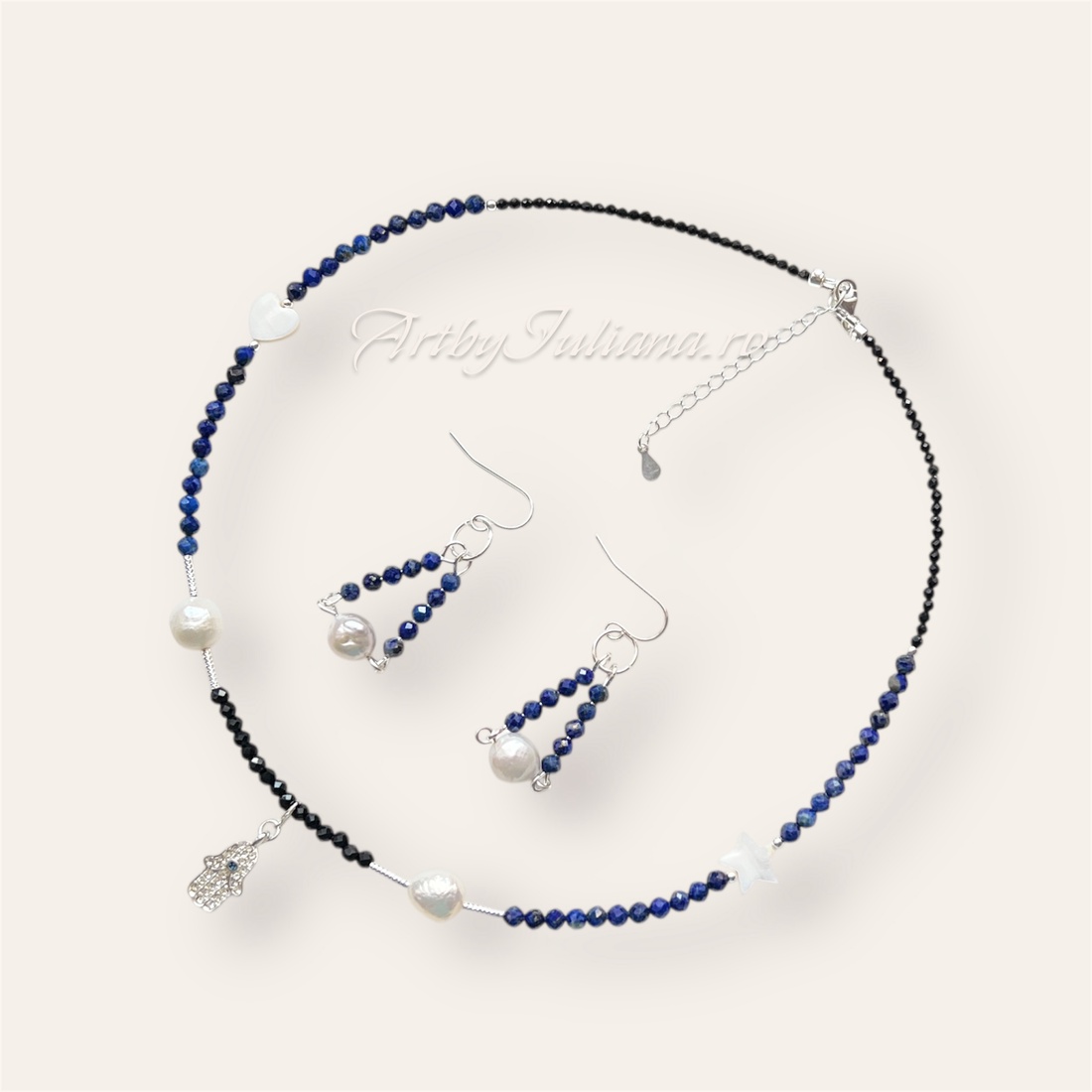 Set (colier, cercei) pietre semiprețioase și argint Albastru imperial - bijuterii - seturi de bijuterii - Artynos.ro