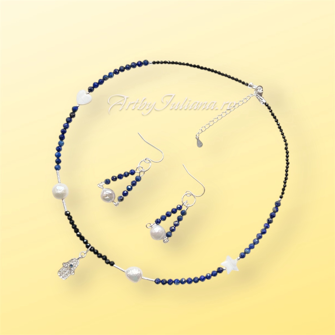 Set (colier, cercei) pietre semiprețioase și argint Albastru imperial - bijuterii - seturi de bijuterii - Artynos.ro