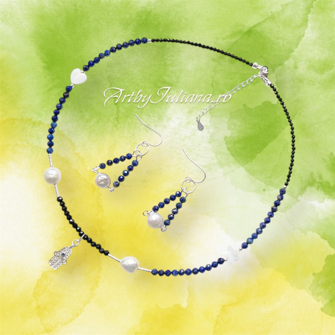 Set (colier, cercei) pietre semiprețioase și argint Albastru imperial - bijuterii - seturi de bijuterii - Artynos.ro