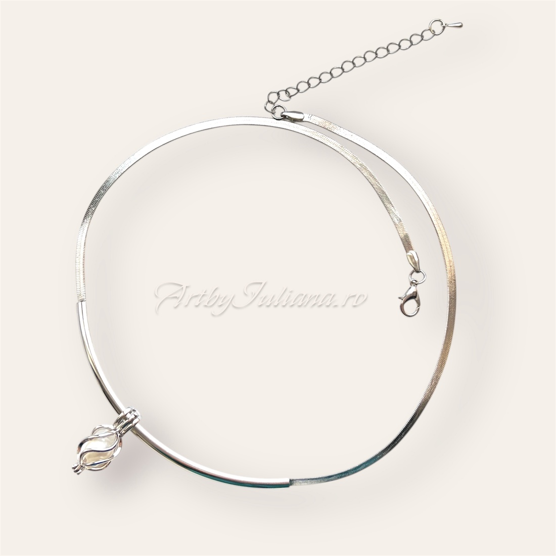 Colier lant oțel inoxidabil cu pandantiv cu perlă de cultură Floare de mar - bijuterii - coliere - coliere cu pandative - Artynos.ro