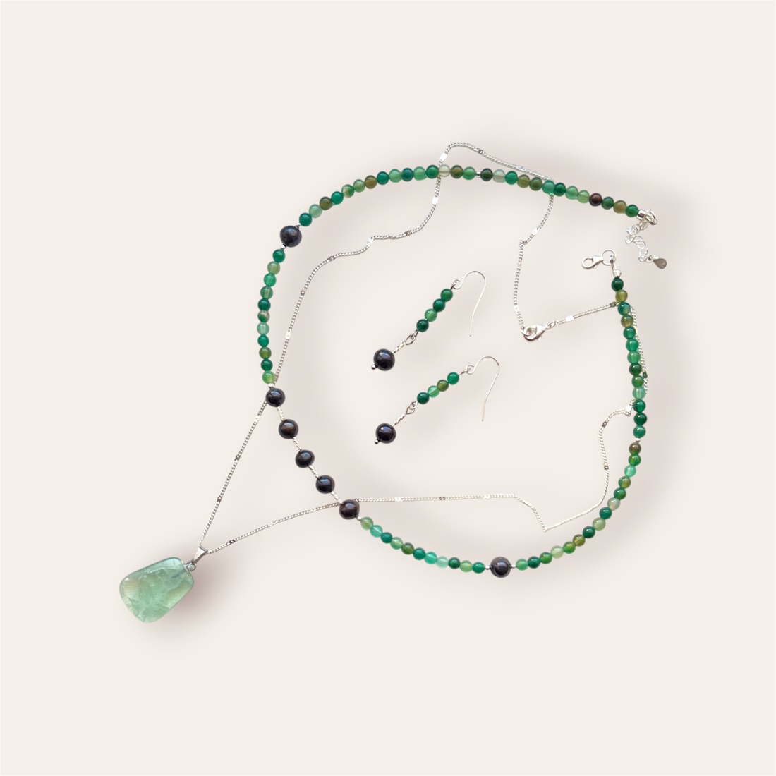 Set handmade argint si pietre semiprețioase �Lacul verde - bijuterii - seturi de bijuterii - Artynos.ro
