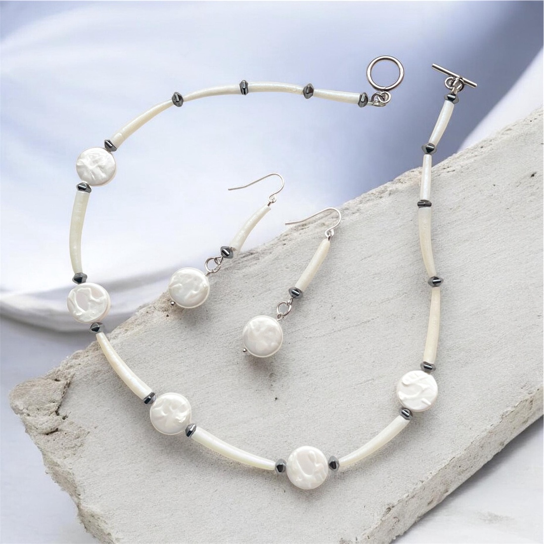 Set pietre semiprețioase și scoici Dentalium Comoara de pe plajă - bijuterii - seturi de bijuterii - Artynos.ro