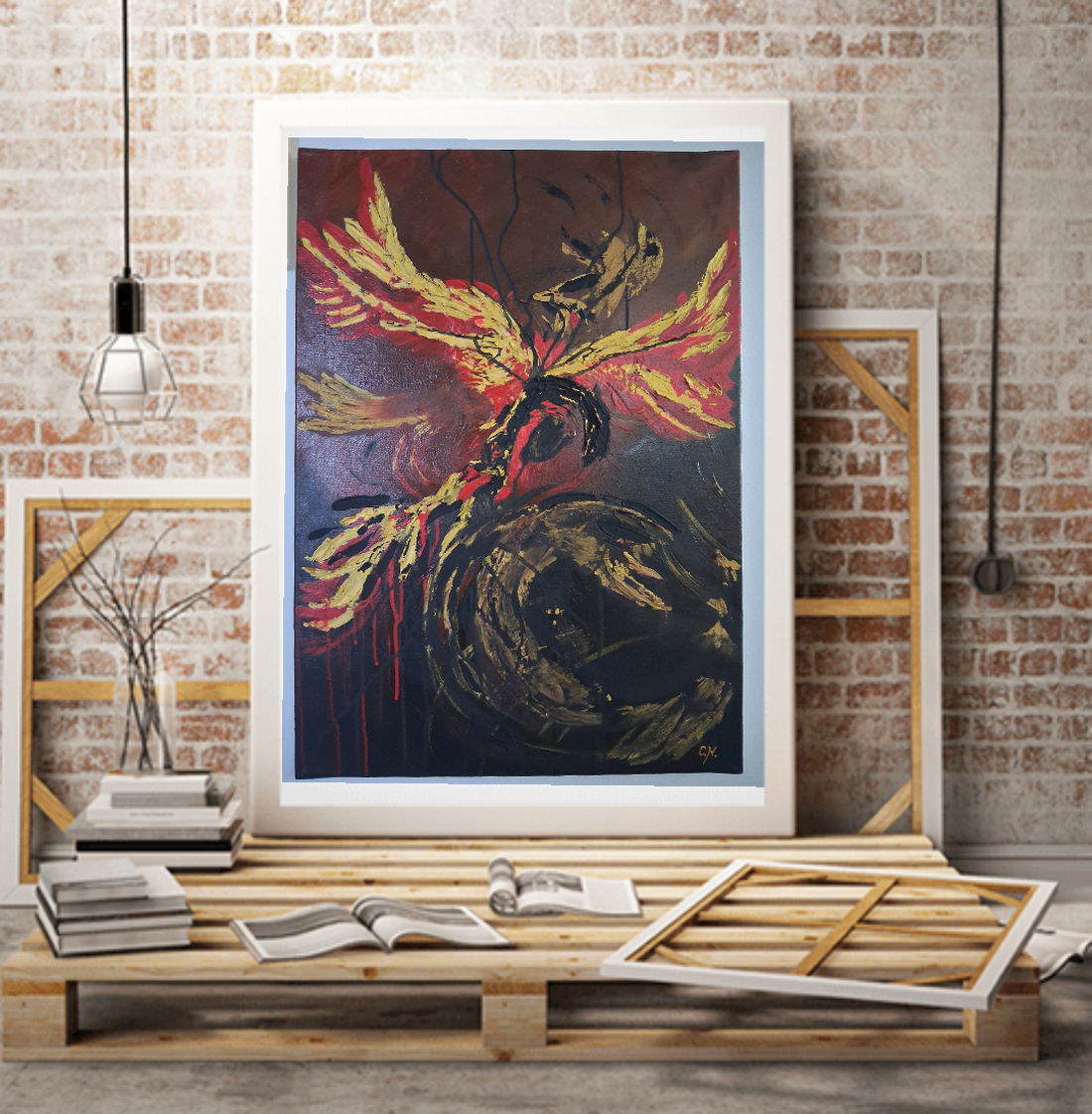 Tablou abstract-Phoenix bird - casă & stil de viață - decorațiuni de casă - decorațiuni de pereți - tablou cu licheni - Artynos.ro