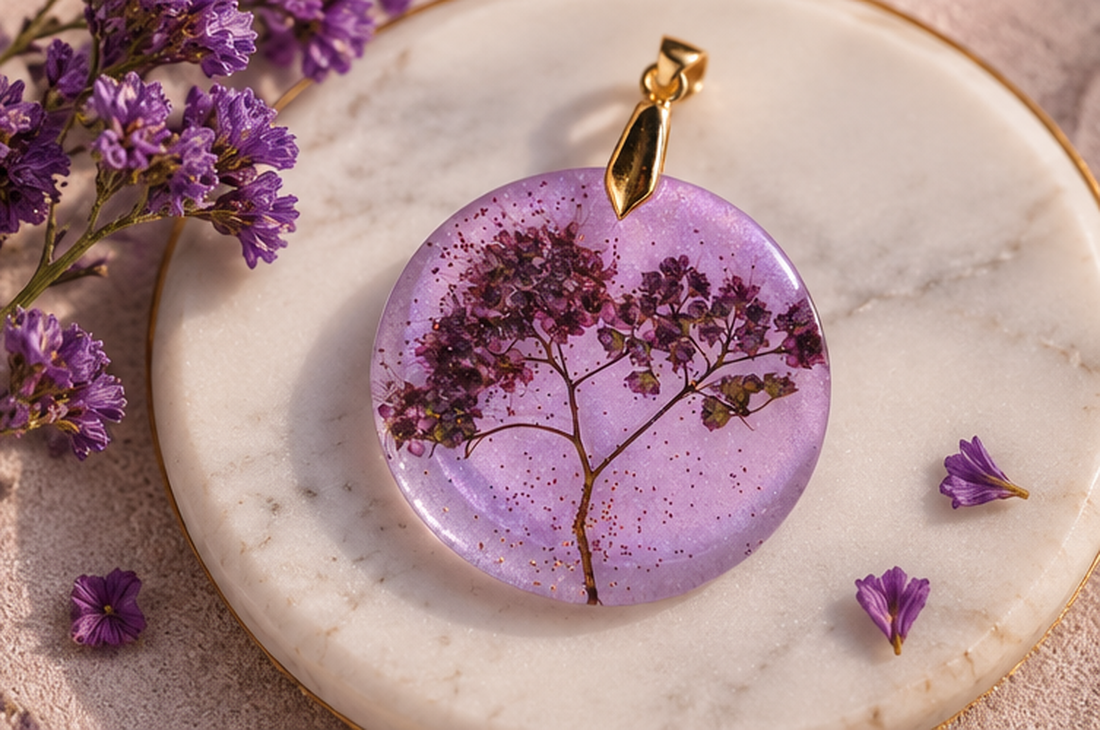 Pandantiv cu floare violet - bijuterii - coliere - pandative - Artynos.ro