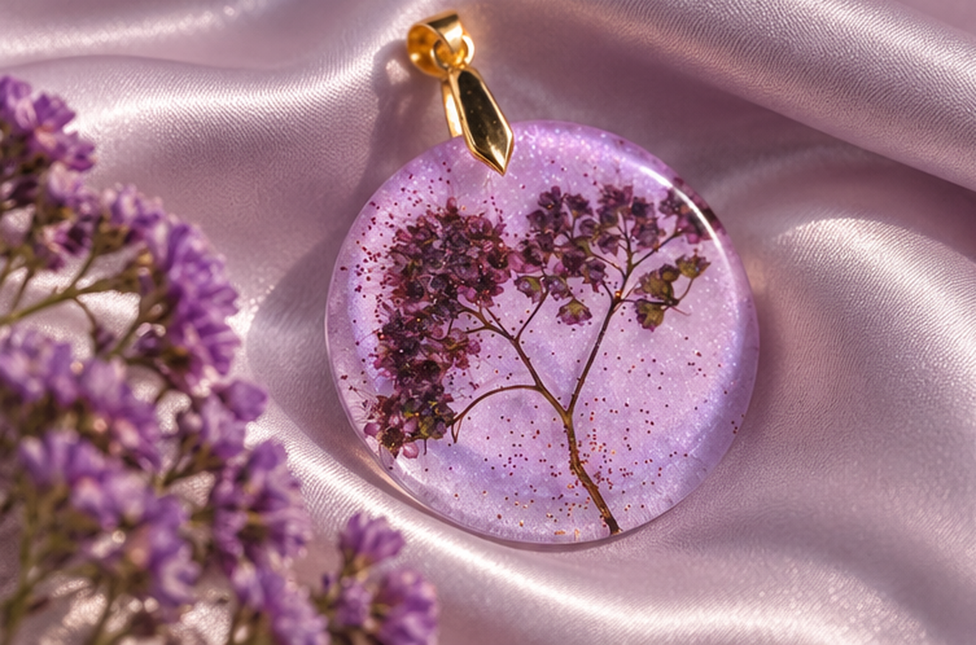 Pandantiv cu floare violet - bijuterii - coliere - pandative - Artynos.ro