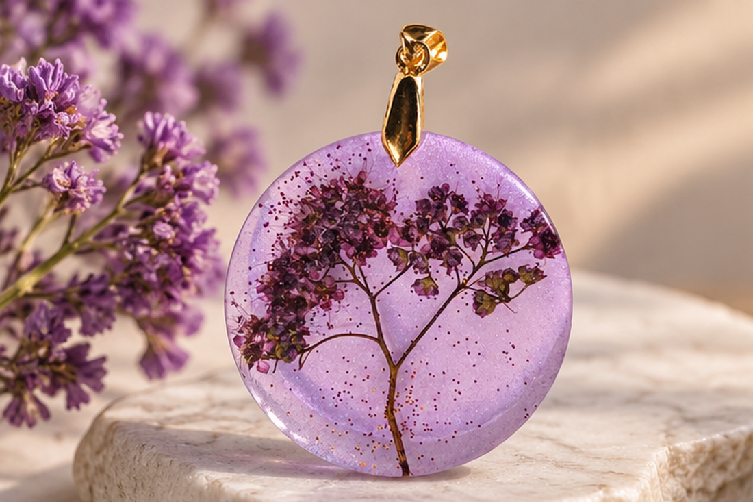 Pandantiv cu floare violet - bijuterii - coliere - pandative - Artynos.ro