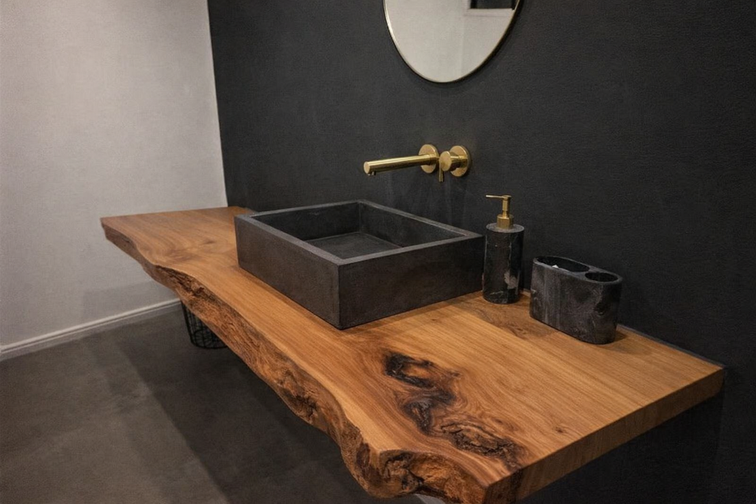 Blat baie din lemn masiv tip live edge � blat pentru lavoar, blat rustic modern pentru baie - casă & stil de viață - mobilier artizanal - alt mobilier - Artynos.ro