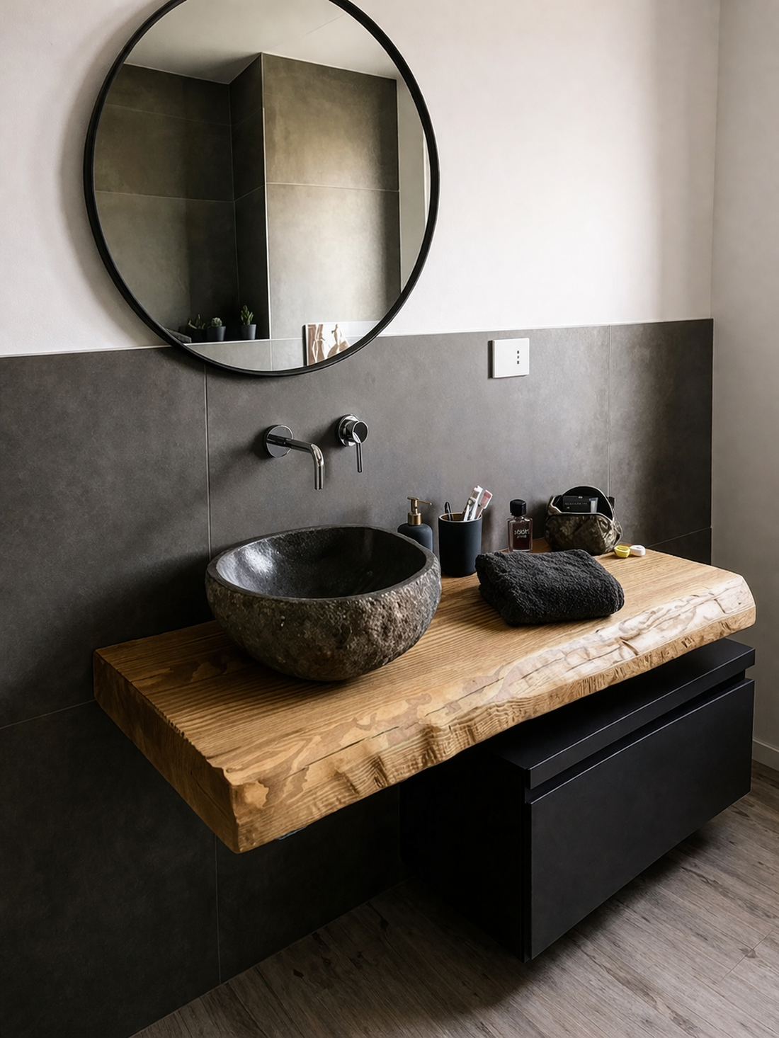 Blat baie din lemn masiv margini naturale� blat rustic pentru baie moderna  - casă & stil de viață - mobilier artizanal - alt mobilier - Artynos.ro