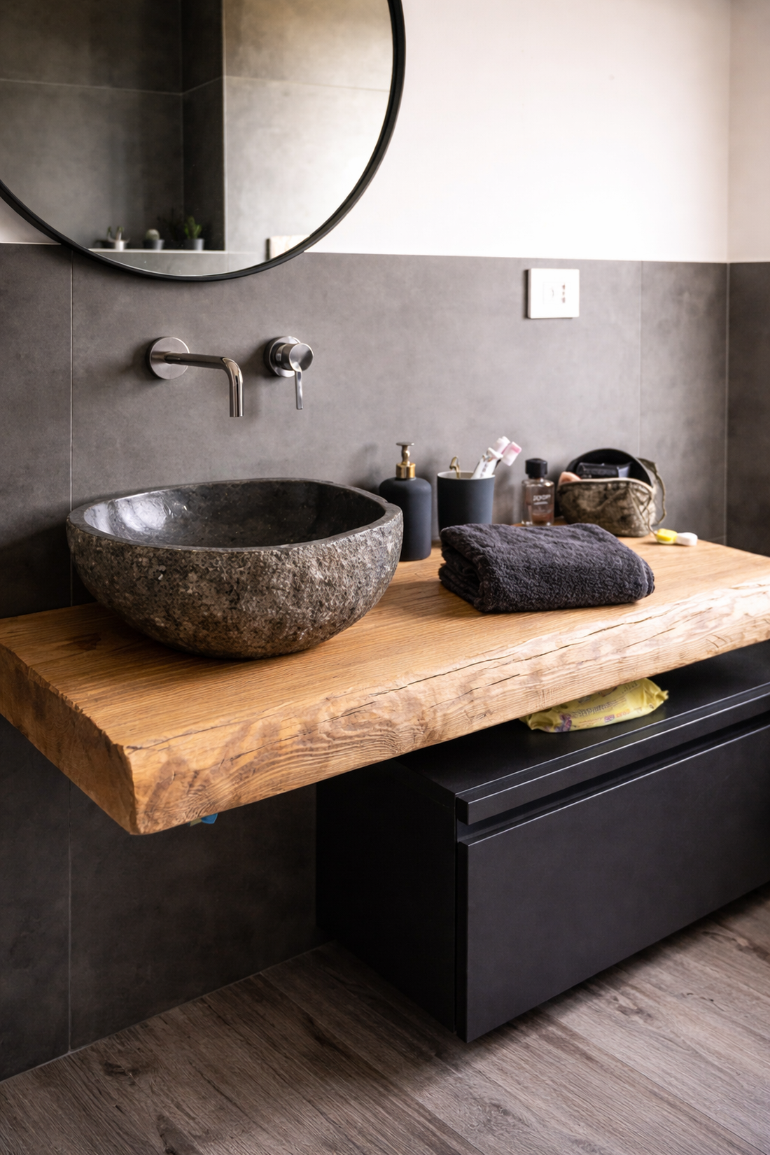 Blat baie din lemn masiv margini naturale� blat rustic pentru baie moderna  - casă & stil de viață - mobilier artizanal - alt mobilier - Artynos.ro