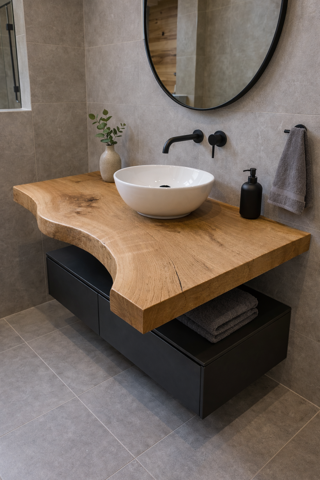 Blat din lemn masiv margini naturale � blat pentru baie - 100x60x6 cm - casă & stil de viață - mobilier artizanal - alt mobilier - Artynos.ro