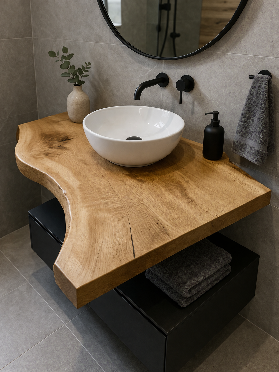 Blat din lemn masiv margini naturale � blat pentru baie - 100x60x6 cm - casă & stil de viață - mobilier artizanal - alt mobilier - Artynos.ro