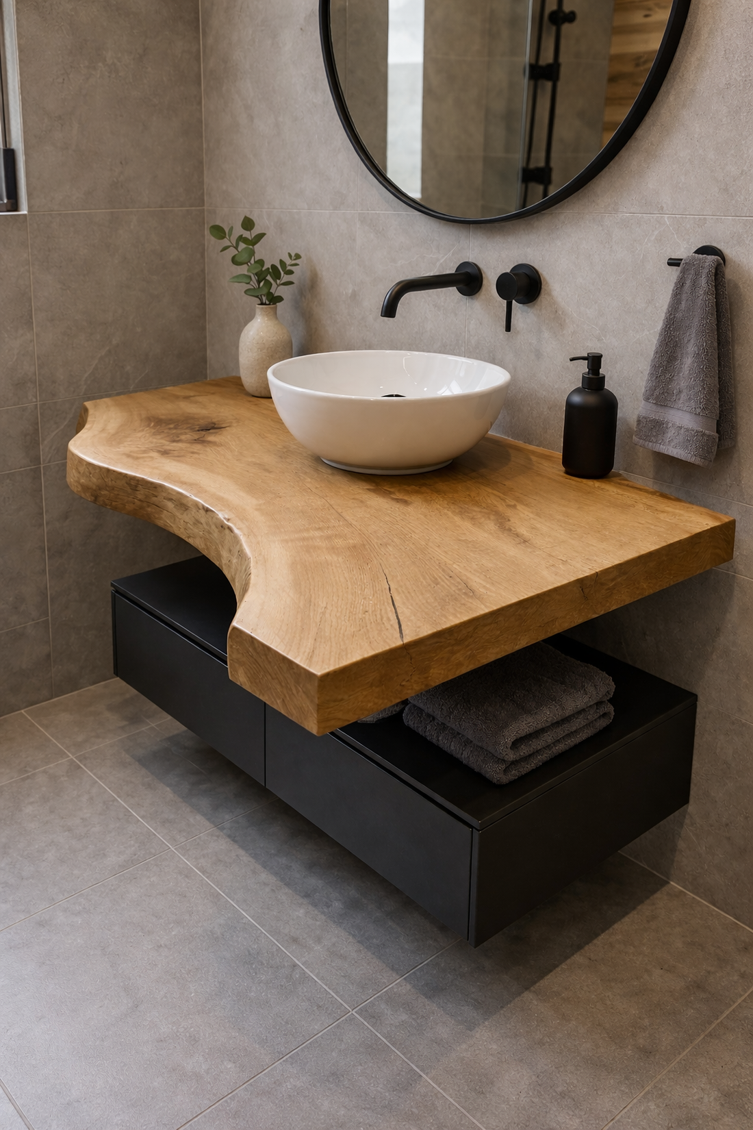 Blat din lemn masiv margini naturale � blat pentru baie - 100x60x6 cm - casă & stil de viață - mobilier artizanal - alt mobilier - Artynos.ro