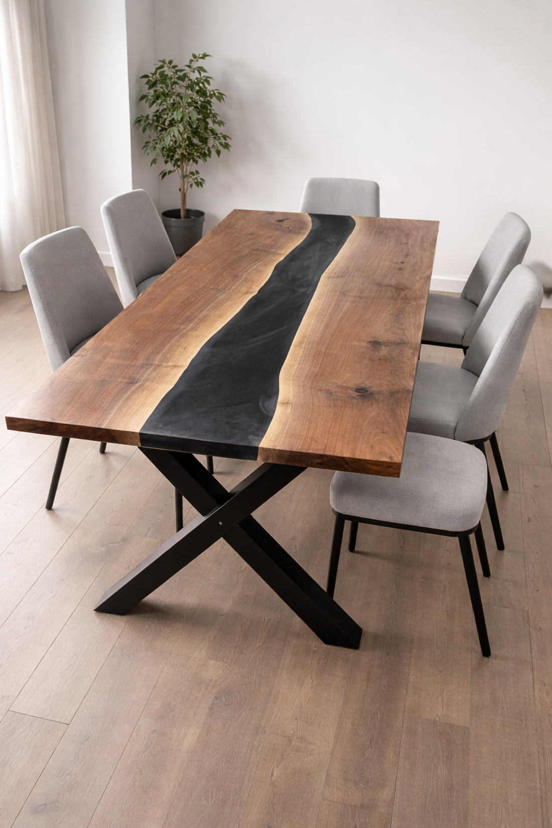 Masă lemn masiv de nuc cu rășină epoxy � River Table - Masă din lemn de nuc cu rășină epoxidica neagră  - casă & stil de viață - mobilier artizanal - alt mobilier - Artynos.ro
