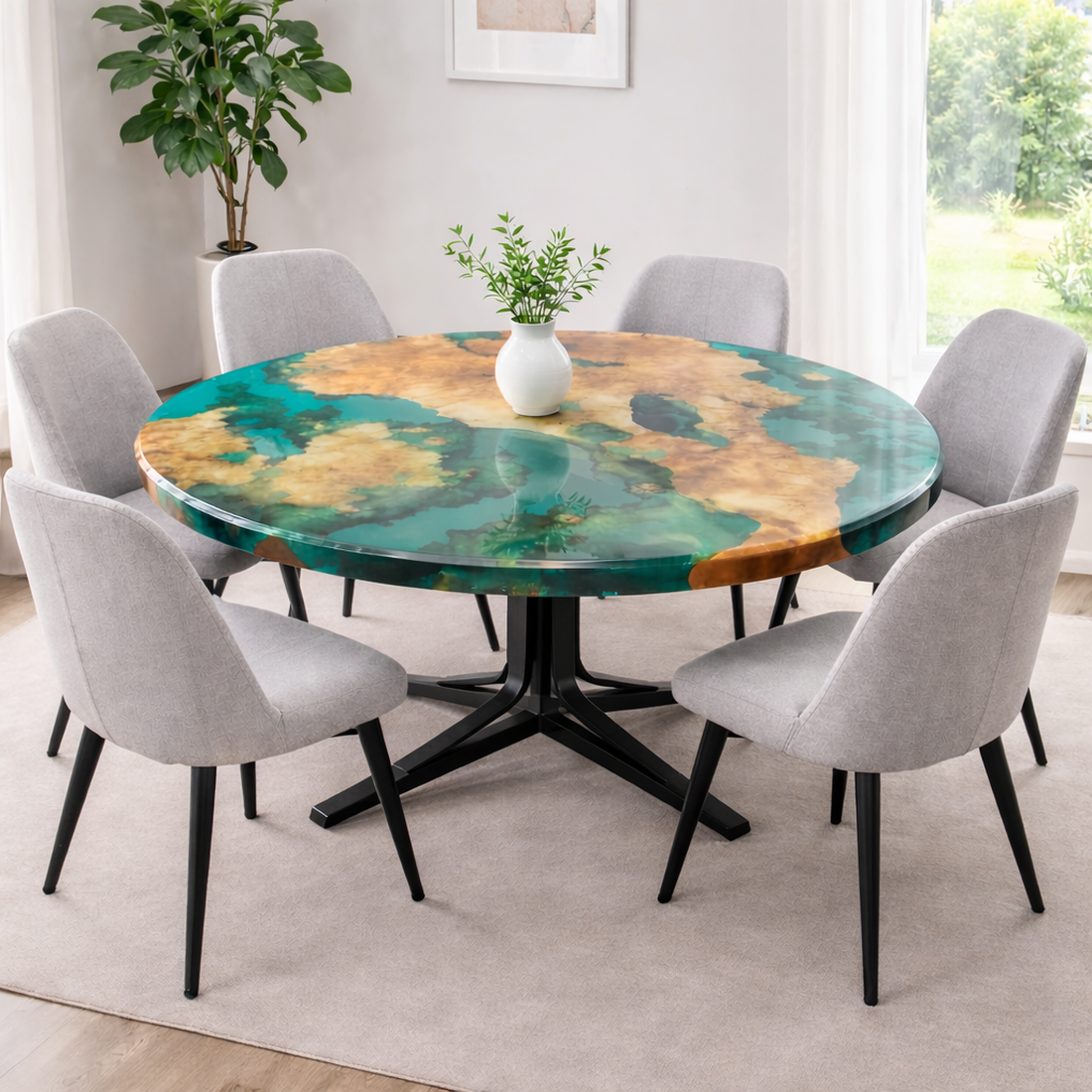 Masă din lemn cu rășină epoxidica - masa cu rasina verde - masa unicat la comanda - casă & stil de viață - mobilier artizanal - mese - Artynos.ro