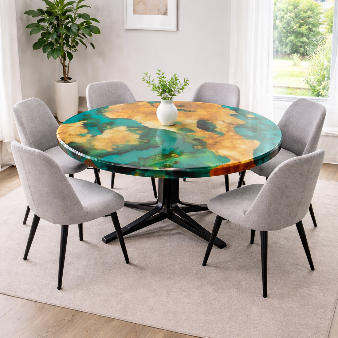 Masă din lemn cu rășină epoxidica - masa cu rasina verde - masa unicat la comanda - casă & stil de viață - mobilier artizanal - mese - Artynos.ro