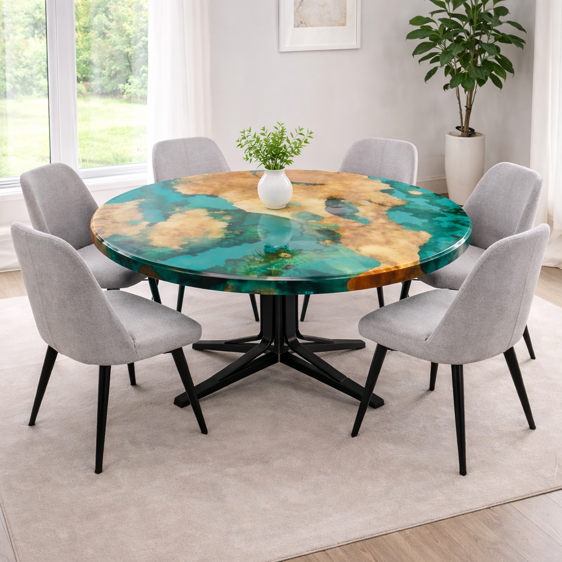 Masă din lemn cu rășină epoxidica - masa cu rasina verde - masa unicat la comanda - casă & stil de viață - mobilier artizanal - mese - Artynos.ro