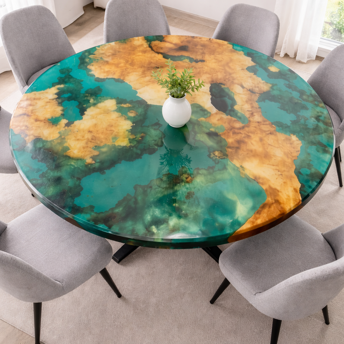 Masă din lemn cu rășină epoxidica - masa cu rasina verde - masa unicat la comanda - casă & stil de viață - mobilier artizanal - mese - Artynos.ro