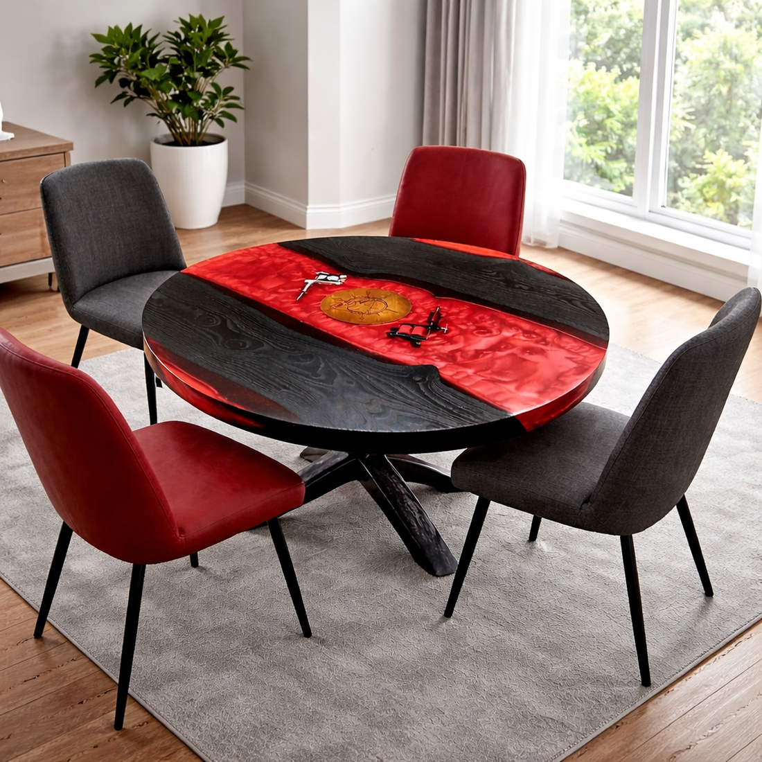 Masă rotundă din lemn cu rășină epoxidica  - casă & stil de viață - mobilier artizanal - mese - Artynos.ro